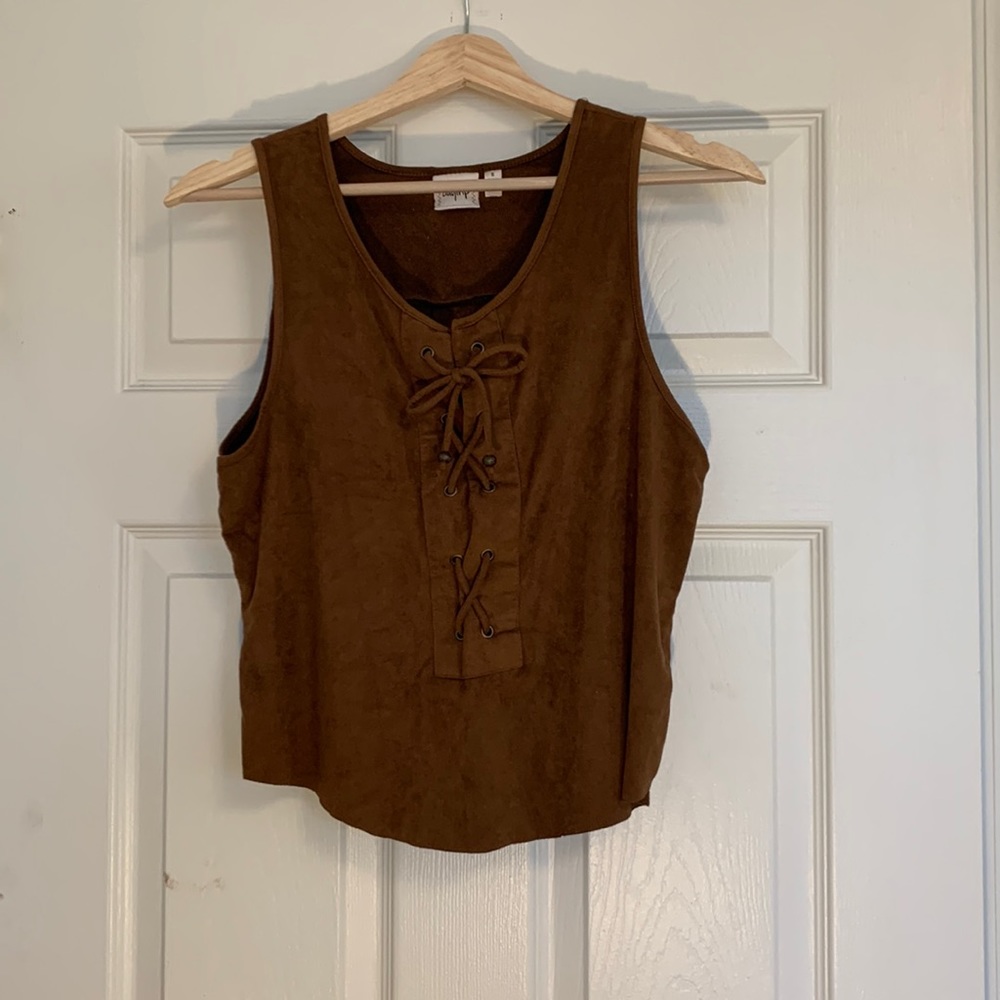 Suede lace up boho tank top